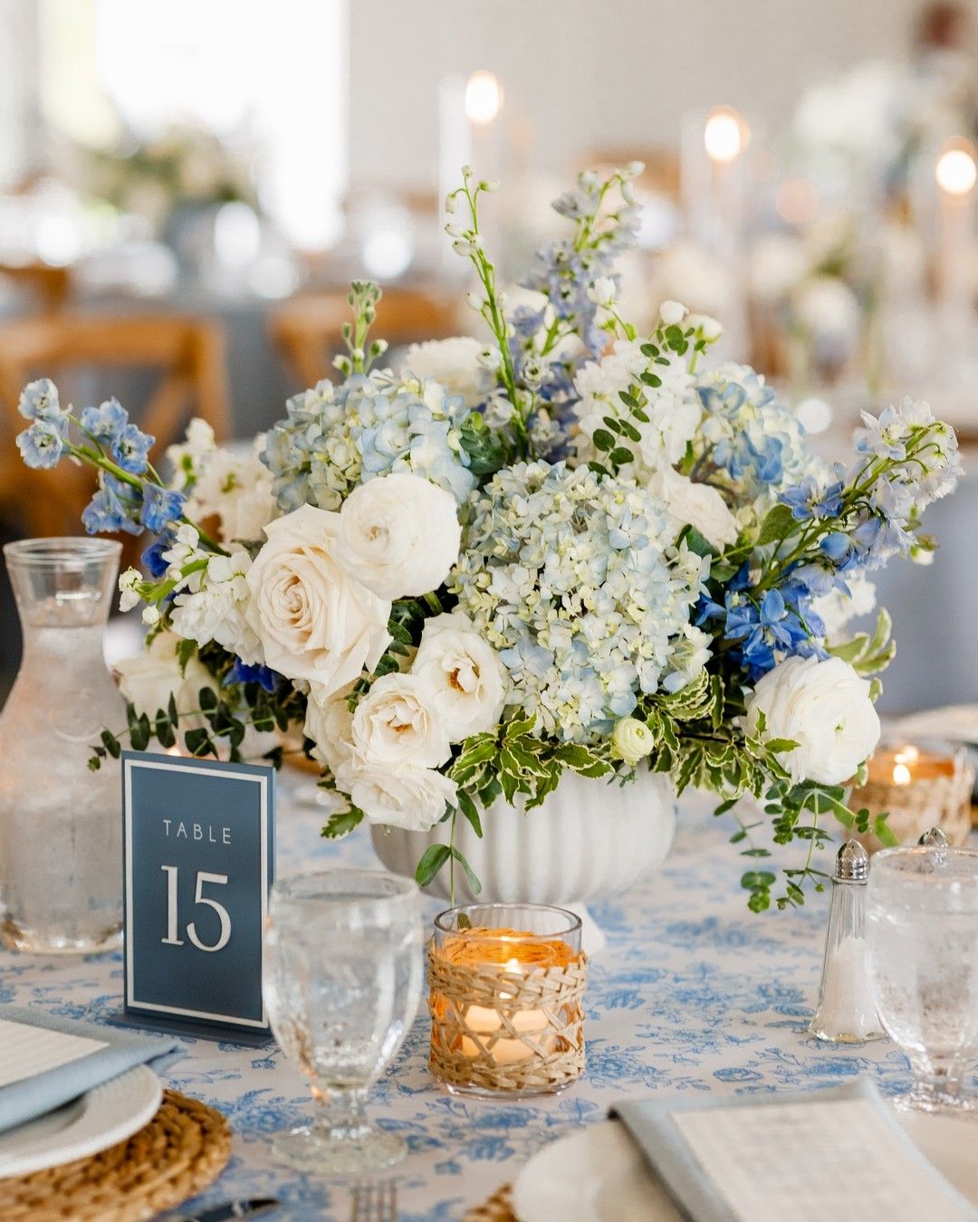 Compote Centrepiece - Blue & White Collection | Wedding Flowers