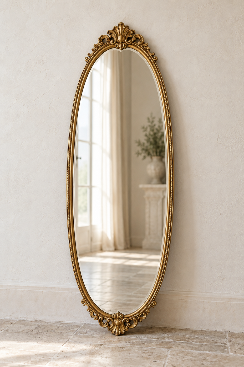Elegant Mirror - Antique Gold Oval | Event Decor Rentals