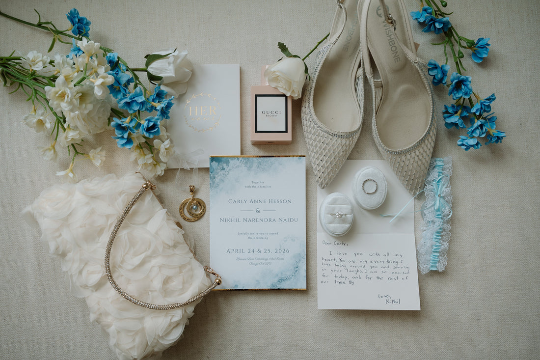 Carly & Nikhil's Elegant Blue & Gold Wedding at Sparrow Lane Events | Blue & White Wedding Florals in Alberta