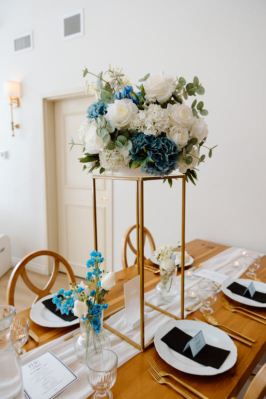 Gold Centrepiece Stand Rental | Stand Only | The Blue & White Collection | Wedding Decor