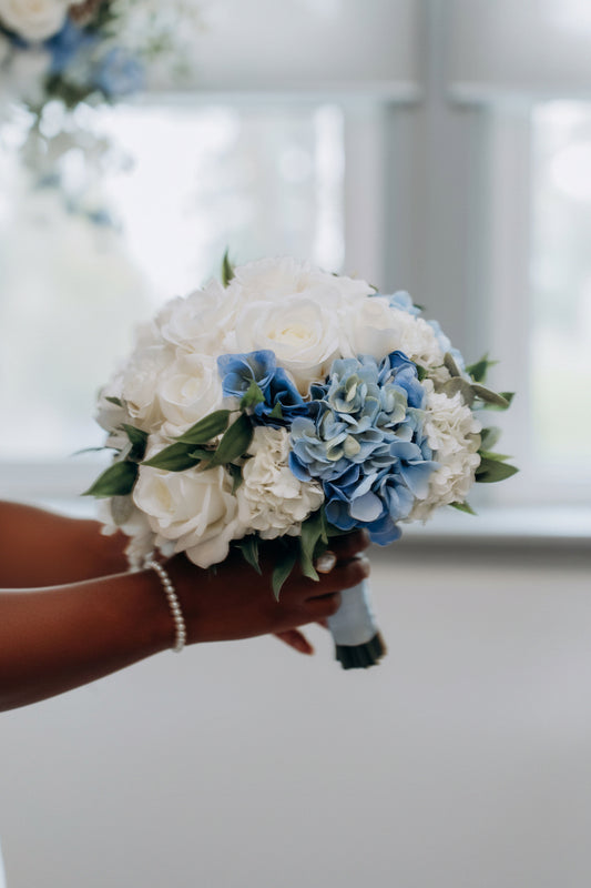 Traditional Round Bridal Bouquet - Blue & White Collection | Wedding Flowers