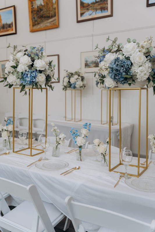 Gold Centrepiece Stand Rental | Stand Only | The Blue & White Collection | Wedding Decor