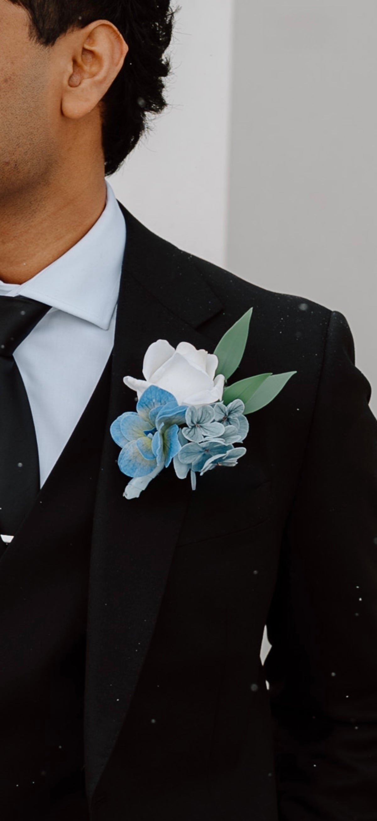 White Rose Boutonniere - Blue & White Collection | Wedding Party Flowers