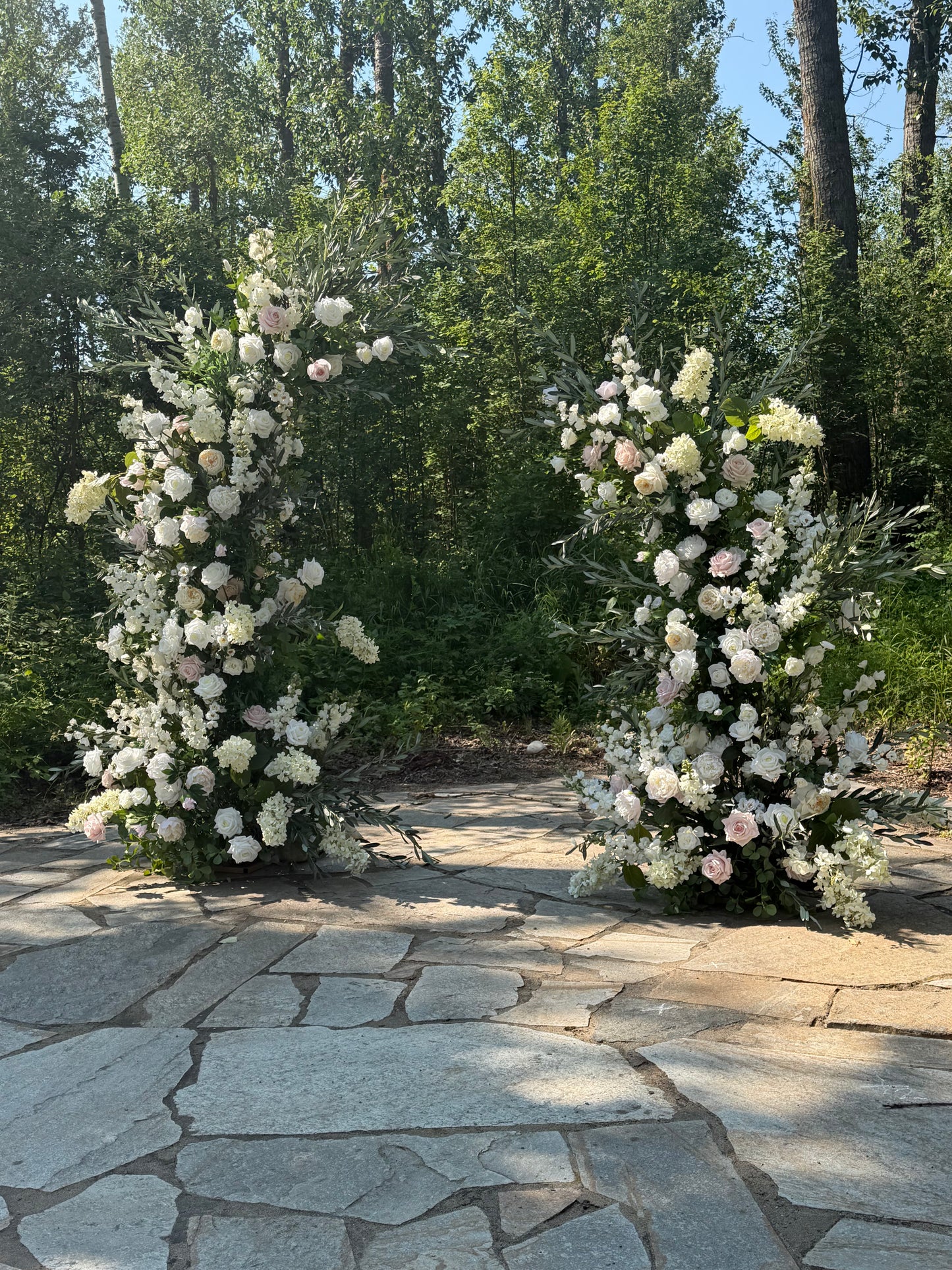 Floral Pillars Ceremony Installation - Blush & Ivory Collection | Wedding Floral Rental Set