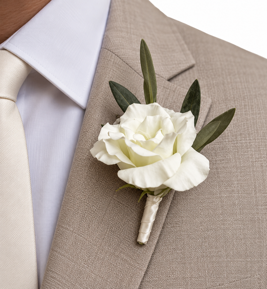 Ivory Boutonniere - Blush & Ivory Collection | Wedding Flowers