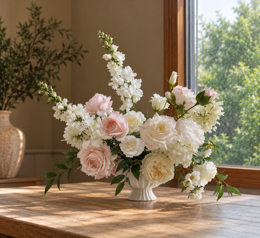 CUSTOM Compote Centrepiece - Blush & Ivory Collection | Wedding Flowers