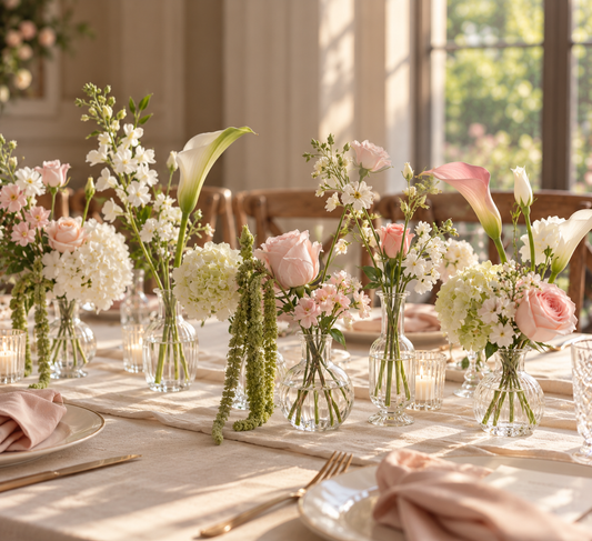 10 CUSTOM Bud Vase Arrangements | The Pink & Green Collection | Wedding Floral Rental