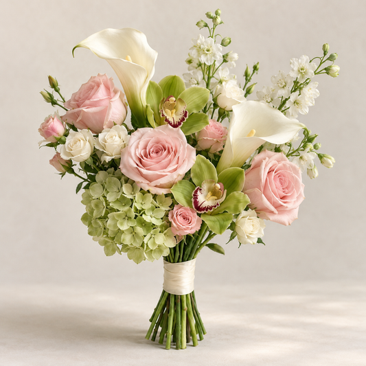 CUSTOM Garden-Cut Bridesmaid Bouquet - Pink & Green Collection | Wedding Flowers