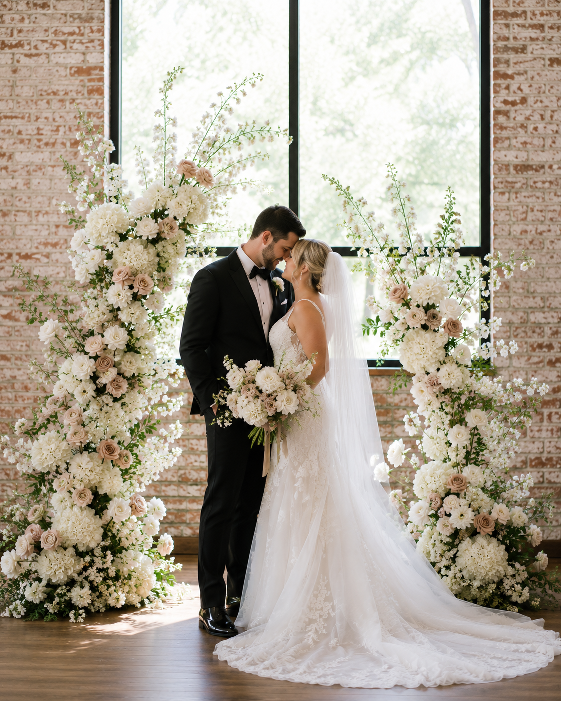 Floral Pillars Ceremony Installation - Blush & Ivory Collection | Neutral Romantic Wedding Rental Set