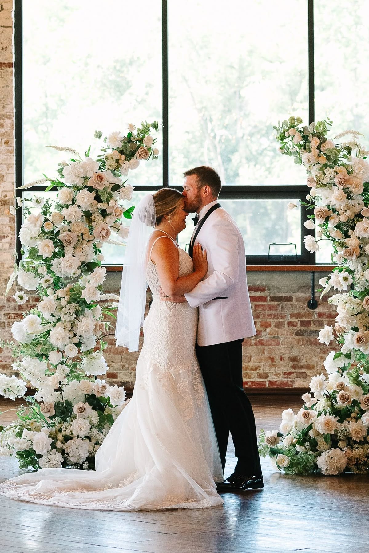 Floral Pillars Ceremony Installation - Blush & Ivory Collection | Neutral Romantic Wedding Rental Set